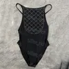 Lyxiga kvinnor bikini badkläder svart shinny strass en bit baddräkt sexig rygglös baddräkter