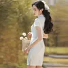 Etnische kleding cheongsam jonge stijl mode high -end comfortabele verbetering lang eenvoudig elegant meisje witte kant 2023 lente zomer