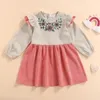 Girl Dresses Patchwork Baby Long Sleeve Dress Girls Daily Ruffle Decoration Flower Print Corduroy Folds Spring Fall Clothing Cute Princess