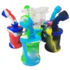 3,7 inch mini draagbare siliconen waterreizen Bong met glazen kom onbreekbare DAB Wax droge kruiden tabak rokende waterleidingen