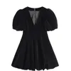 Casual Dresses Vintage French Crop Dres 50s 60s Audrey Hepburn Flanell V Neck Puff Short Sleeve Sexy Party Elegant Fluffy Frocks 230330