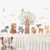 Stickers muraux Dessin animé aquarelle bois animal ours lapin arbre étoile papier peint chambre d'enfant bébé pépinière décalque chambre décoration de la maison 230331