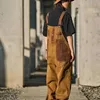 Men's Pants New Japanese retro Hong Kong flavor brown color matching neutral overalls American couple loose one-piece straight overalls tide W0325