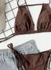 Swimwear de mujer Gnim sexy hueco bikini mujeres verano sólido traje de baño de cuerda sólida 2 piezas