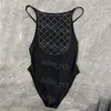 Lyxiga kvinnor bikini badkläder svart shinny strass en bit baddräkt sexig rygglös baddräkter