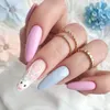 False unhas 24pcs de amêndoa longa Fake Páscoa Francesa Imprensa na capa completa Dicas de unhas destacáveis ​​Manicure Diy