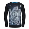 Herr t-skjortor 2023 Autumn Men Fashion Creative 3D White Horse Print Plus Size Long-Sleeved T-Shirt Casual Sports Tops