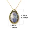 Natural Crystal Stone Necklace Pendant Oval CAB Cabochon Bead Brass Base White Dot Blue egg Pendants Jewelry for Women