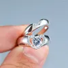 Wedding Rings Vintage Female White Crystal Stone Ring Cute Silver Color For Women Dainty Hollow Love Heart Engagement Set