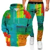 Jogging Clothing Fashion Color Matching Printed Hooded Sweater Men's Pullover Sportswear Suit Casual Harajuku Hip-hop Hoodie Men