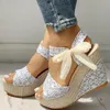 Sandálias renda feminino cunhas de calcanhar sapatos de verão plataforma de verão salto alto sandália sandalias mujer