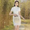 Roupas étnicas Cheongsam estilo jovem moda high end confortável melhoria longa garota elegante e elegante renda branca 2023 primavera verão