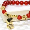 Strand 8mm Natural Red Onyx Semi-ädelsten Agat Carnelian Round Beads Armband Women Monkey Pendant Jewelry 7.5Im B2097