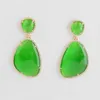 Stud Earrings Green Faceted Opal Crystal Inlay