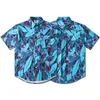 Herren T -Shirts Unisex Mann Frau Sommer Hawaiian Strandhemd Hip Hop Blue Blatt Feder Druck kurze Ärmel