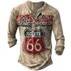 T-shirts pour hommes T-shirts pour hommes vintage avec boutons printemps été coton col en v à manches longues route 66 lettre impression t-shirts surdimensionnés pour hommes 230331