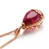 Pendentif Colliers Tempérament Gouttelette En Forme De Pigeon Sang Rouge Tourmaline Plaqué Or Rose Coloré Trésor Collier Chaîne