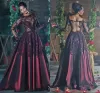 Modest Maroon Red Satin Evening Dresses Sheer Long Sleeves Appliques Jewel Neck Women Party Occasion Gowns Custom Made Vestidos 2023 BC15542