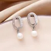 Dangle Earrings Korean Fashion Zircon Shiny Imitation Pearl For Women Luxury Light Hollow Out Twisted Circle Vintage Christmas Jewelry