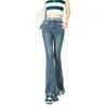 Womens Jeans 2023 Spring Cat Beard Tassels Elastic High Waist Horn Denim Pants Slim Tight Korean Version Women 230331