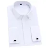 Men's Casual Shirts Men's Classic French Cuff Dress Plaid Long Sleeve Evening Dress Men's Shirt With Cufflinks Pocketless Office White 230331