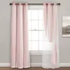 Curtain Sheer Grommet Curtains Panel With Insulated Blackout Lining Window Set (Pair) 38"W X 84"L Pink