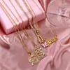 Chains Multi Layer Fashion Double Dragon Pendant Necklaces Women Pink Butterfly Rhinestone Tennis Chain Necklace Lucky Mascot Jewelry