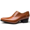 Dress Shoes 5 Cm High Heels Mens Leather Luxury Genuine 2023 Style Business Party Social For Male Increase Height