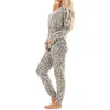 Dames Sleepwear Print Wear Tracksuit Sleep Pyjamas Nightie Women Tops Pyjama Lounge Pants 2pcs Leopard Autumn Loungewear Suit