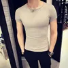 Heren t shirts 2023 fijne t-shirt zomer stretch strakke heren metroseksuele man korte mouwen huls