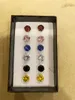 Studörhängen Luxusteel Present Box 6Pairs Earring Set Size 3mm/5mm/7mm rostfritt stål Anit-allergi Colorful Crystal Bijoux