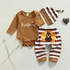 Kleidungssets 0702 Lioraitiin 018M Infant Baby Girl Boy 3Pcs Thanksgiving Day Outfits Langarm Letter Print Strampler Türkei Hosen Hut 230331