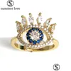 Anelli a fascia di alta qualità blu malocchio anello femminile ragazza moda strass gioielli regolabili oro bague per le donne San Valentino Dhgarden Dhgmd