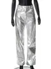 Damesmode Metallic Rechte pijpen Broek Sprankelende elastische taillebroeken Streetwear Clubwear-kostuums 2024 Lente Herfst