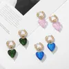 Pendientes colgantes de arena de lámpara de lámpara de vidrio transparente gota de corazón grande para mujeres vintage de cobre circulador colgante de oro joyas joyas