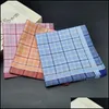 Handkerchief Man Towels 100% Cotton Vintage Plaid Stripe Men Business Casual Pocket Squares Napkins Towel Drop Delivery Home Garden T Dhhsj