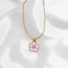 Pendant Necklaces Fashion Cherry Flower Necklace For Women Romantic Red Blue White Black Pink Blossom Collar Party Jewelry