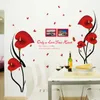 Wall Stickers DIY Romantic Red Anthurium Flower Butterfly Wall Decal Paper Po Frame Quote Home Decoration Removable Vinyl PVC Bedroom Decoration Decal 230331