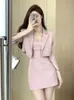 Zweiteiliges Kleid Herbst Rosa Set Frauen Blazer CoatStrap Weibliche Lässige Koreanische Mode Schlanker Eleganter Anzug 230331