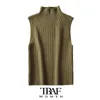 Tanks Femmes Camis TRAF Femmes Mode Ajustée Basique Côtelé Tricot Débardeurs Vintage Col Haut Sans Manches Femme Chic Gilet Top Mujer 230331