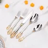 Dinnerware Sets 30-piece gilded luxury tableware set stainless steel retro Western style tableware silver knife spoon fork set kitchen utensils 230331