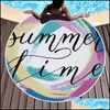 Bath Towel Polyester Tassel Beach 150Cm Round Summer Fruit Print Tapestry Fringed Edge Sports Yoga Mat Sunsn Shawl Drop Delivery Hom Dhtgf