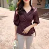 Blouses pour femmes 2023 marque femmes chemises col en v demi manches lanterne été Blouse élégant bureau dame Peplum hauts Chemise Blusa Mujer