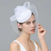 Kopfbedeckungen Weißes Netz Fascinator Schleier Hüte Haarspange Frauen Braut Kopfschmuck Mode Pillbox Hut Für Party Dinner Race Chapeau Cap