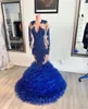 2023 Arabo Aso Ebi Royal Blue Prom Dress Mermaid Pizzo Perline Sera Festa formale Secondo ricevimento Compleanno Abiti di fidanzamento Abiti Robe De Soiree ZJ271