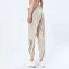 Lu feminino yoga jogging push fiess calça de moletom lululy lemenly macia cintura alta com bolsos calças casuais 3 cores ll2312 ll2