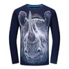 Camisetas masculinas 2023 Autumn Europeanamerican Men Casual Plus Tamanho 3D Rhino impressão de camiseta longa de mangas compridas Top esportivas soltas