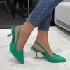 Sandals Summer New Women's Sandals Closed Toe Green Single Shoes with Thin Heel Mid-heeled Fashion Hollow Pointed Toe Women Shoes 230322