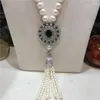 Chaînes Vendre Naturel 9-10 Mm Blanc Perle D'eau Douce Collier Long Micro Incrustation Zircon Fermoir Chandail Chaîne Gland Bijoux De Mode