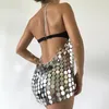 Vestidos casuais Chainmail Mini vestido mulheres saia de disco de prata de prata